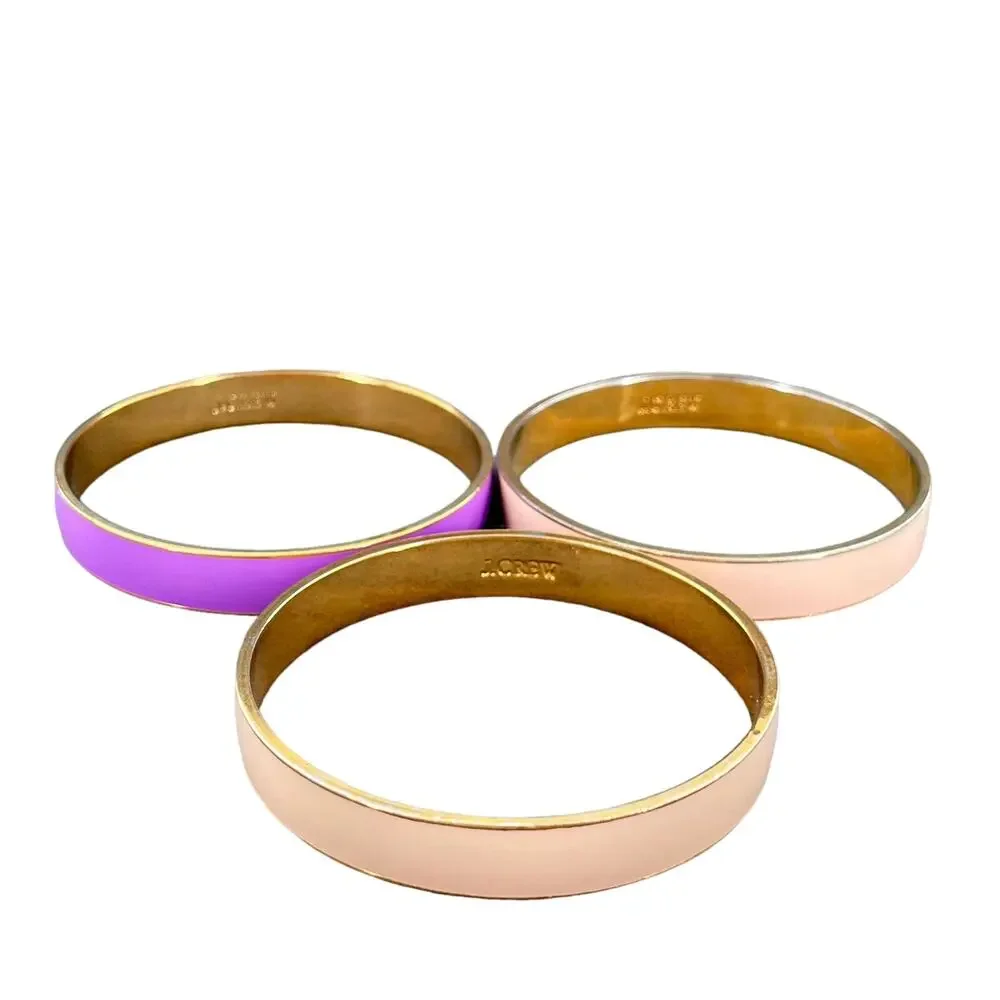 J Crew Enamel Bangle Bracelet Lot Pastel Set of 3 Pink Beige Lavender